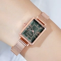 Orologio rettangolare oro rosa da donna con cinturino a maglia e quadrante verde - Cassa Oro Rosa Quadrante Verde