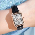GEDI luxury women's rectangular watch with rose gold diamond dial and black leather strap - Rose Gold Case White Dial Black Strap