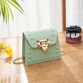 Mint green PVC mini jelly handbag with gold studs and a stylish chain strap - Green