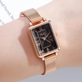 Orologio vintage da donna con cassa rettangolare, cinturino in maglia oro rosa e quadrante nero - Cassa in Oro Rosa Quadrante Nero