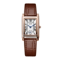 Vintage rectangular women's watch with rose gold case, brown leather strap, and Roman numerals - Coffee Strap Rose Gold Case White Dial