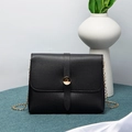 Classic black crossbody bag with litchi texture and gold chain strap for women - Black