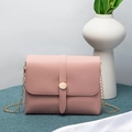 Minimalist light pink PU leather crossbody chain bag with round golden buckle and metallic strap - Pink