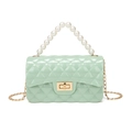 Mint green jelly crossbody bag with quilted pattern and faux pearl top handle - Light Green
