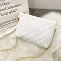 White quilted faux leather crossbody camera bag with gold chain and zipper closure - White