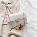 Elegant white faux crocodile leather crossbody bag with gold chain and square metal lock - White