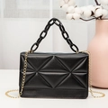 Chic black acrylic chain handbag with geometric embossed pattern and gold shoulder strap - Black Acrylic