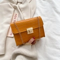 Chic mustard yellow crocodile pattern crossbody bag with gold chain and square lock - Yellow