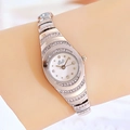 Montre bracelet argentée avec strass scintillants et cadran rond blanc pour femmes - Boîtier Argenté Cadran en Nacre Blanche