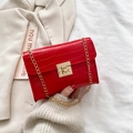 Elegant red crocodile pattern square bag with gold chain strap and metal lock - Red