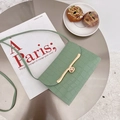Mint green mini crossbody bag with crocodile texture and elegant golden metal buckle - Green