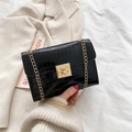 Black crocodile pattern crossbody bag with gold chain strap and square metal lock - Black