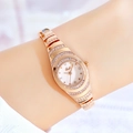 Women's rose gold quartz watch with a minimalist round dial and sparkling rhinestones - Rose Gold Case White Dial