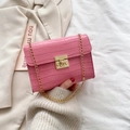 Pink crocodile pattern square bag with delicate gold chain strap and metal clasp - Pink