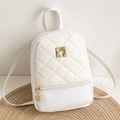 White quilted mini backpack in PU leather with gold metal hardware for women - White