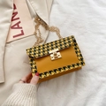 Mini borsa a tracolla con motivo pied-de-poule giallo e fibbia in metallo dorato - Giallo