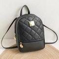 Mini black backpack for women with quilted diamond pattern and gold hardware accents - Black