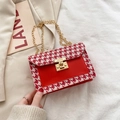 Mini borsa a tracolla pied de poule con pelle rossa e catena dorata - Rosso