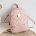 Pink quilted mini backpack for women made of PU leather with golden metal hardware - Pink