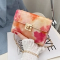 Pink orange and yellow gradient tie-dye chain crossbody bag with golden hardware lock - Red