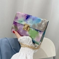 Chic purple and blue tie-dye mini square bag with gold chain strap and metal buckle - Purple
