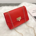 Chic red mini square chain bag with gold twist lock and PU leather finish - Red