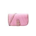 Chic pink houndstooth crossbody bag with gold metal buckle and leather strap - Pink