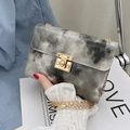 Chic marble pattern crossbody bag with golden chain strap and metallic lock closure - Black