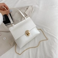 Elegant white crocodile pattern handbag with gold twist lock and chain shoulder strap - White