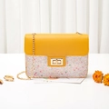 Chic square chain bag featuring yellow leather flap and colorful sequin body detailing - Yellow