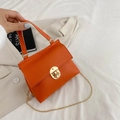 Mini orange crocodile pattern handbag with gold clasp and elegant chain shoulder strap - Orange
