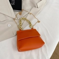 Chic orange faux leather handbag with chunky gold chain handle and荔枝 texture - Orange Yellow