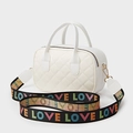 White quilted handbag with chic LOVE letter wide strap and elegant gold hardware details - White