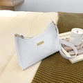 Chic white faux crocodile leather underarm bag with gold metal plaque and shoulder strap - White