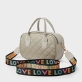 Beige quilted handbag with stylish LOVE letter shoulder strap and top handles - Gray