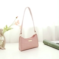 Pink checkered underarm bag with diamond patterns and golden decorative hardware - Pink