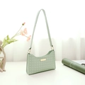Chic mint green shoulder bag with quilted plaid embossing and gold metal plate detail - Green