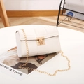 Chic beige quilted small square bag with elegant gold chain strap and metal buckle - White