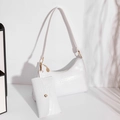 White crocodile embossed baguette shoulder bag with matching mini pouch and gold hardware - White