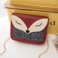 Red fox shaped sequin crossbody bag with gold chain strap for women in mini size - Red