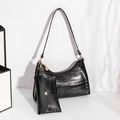 Chic black crocodile embossed hobo bag set with matching small pouch for women - Black