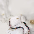 White quilted shell crossbody bag with mini pouch and colorful wide strap - White
