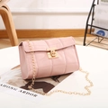 Chic pink quilted crossbody bag with golden chain strap and metallic clasp closure - Pink