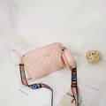 Pink quilted crossbody bag set with patterned wide strap and round coin purse charm - Pink