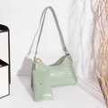 Light green faux crocodile leather underarm bag with matching mini pouch and gold hardware - Green