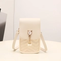 Cream mini crossbody phone bag with V-quilted faux leather and pearl cat pendant - White