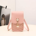 Pink quilted leather crossbody phone bag with pearl cat ear clasp and chain tassel - Pink