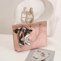 Pink quilted handbag with gold chain strap and nautical silk scarf decoration - Pink