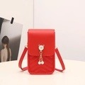 Quilted red mini crossbody phone bag for women with golden cat ears and pearl charms - Red