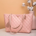 Pink quilted faux leather tote bag with elegant diamond pattern and top handles - Pink